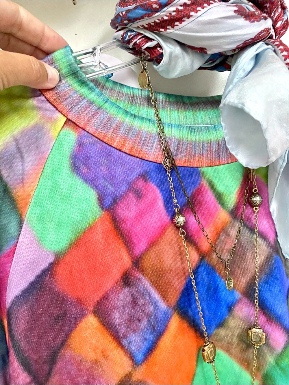 BNWOT Diamond multicoloured print summer boho sweater/dress w cottagecore vibe - Picture 11 of 14